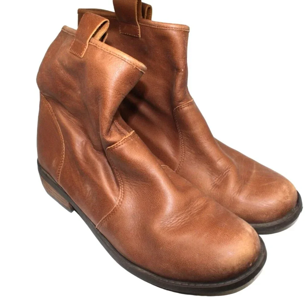 Sole Society Natasha Sz 9.5M Distressed Brown Leather Ankle Pull On Boot Bootie - Picture 3 of 16